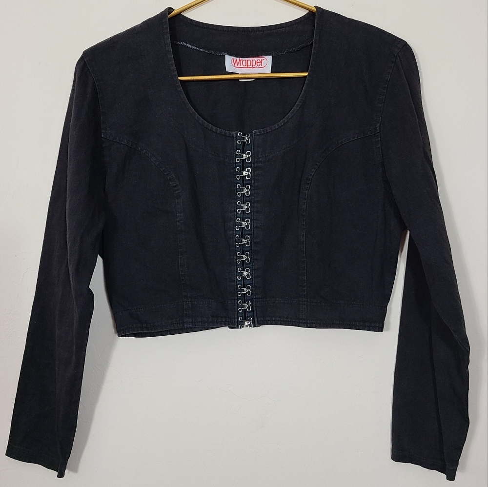 Black Hook-Front Cropped Bolero Jacket M Punk Goth‎ Grunge Rockstar Biker Gf